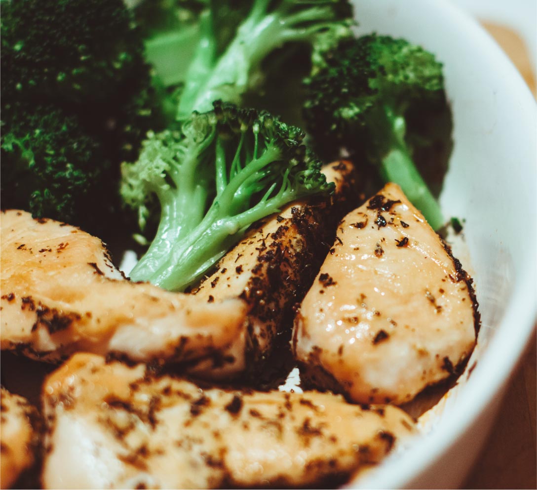 A bowl of yummy chicken and broccoli for a healthy diet and nutrition